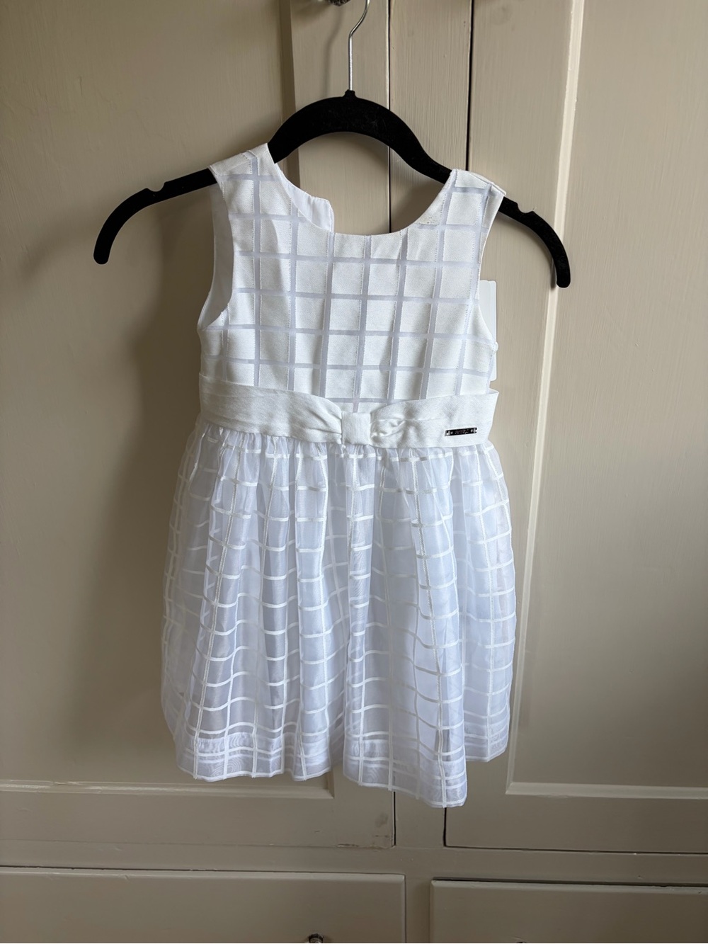 Mayoral White Grid Overlay Formal Dress